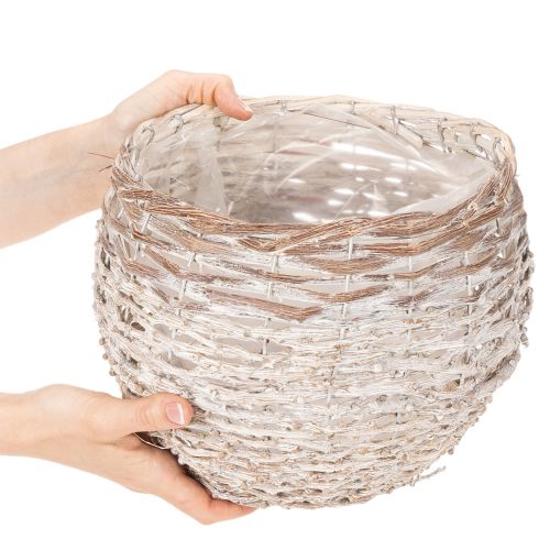 Décoratif panier rond en osier blanc 23 cm avec doublure plastique intégré | Floristik24.fr
