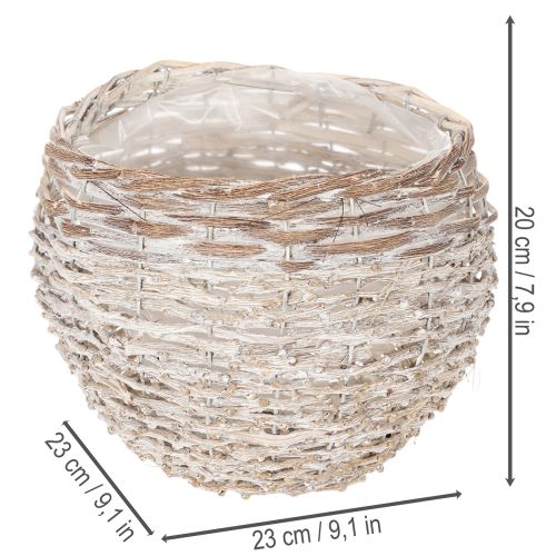 Décoratif panier rond en osier blanc 23 cm avec doublure plastique intégré | Floristik24.fr