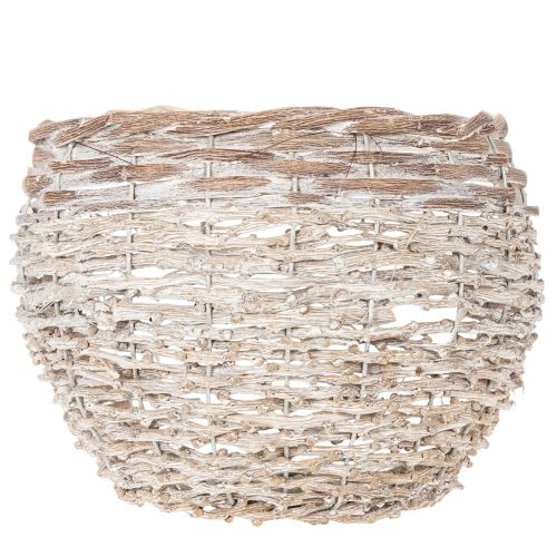 Décoratif panier rond en osier blanc 23 cm avec doublure plastique intégré | Floristik24.fr