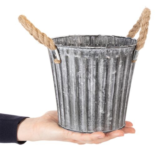 Pot décoratif en métal avec poignées en corde, Ø16,5 cm | Floristik24.fr