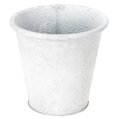 Floristik24 Pot de fleurs orné, cache-pot, récipient en métal, blanc, Ø 15,5 cm, H 14,5 cm