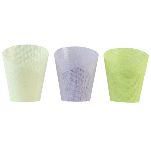 Cache-pot jardinière tressée papier vert, jaune, violet Ø7cm H13cm 12pcs