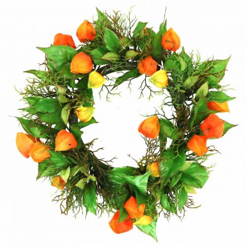 Article Couronne de Physalis artificielle orange, verte Ø28cm décoration automne