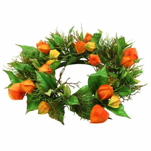 Physalis couronne artificielle orange, vert Ø28cm décoration automne