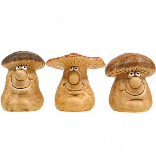 Floristik24 Champignon décoratif en céramique avec figure marron H12cm 3pcs