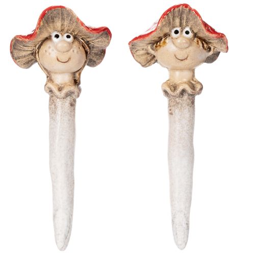 Set de 2 figurines décoratives champignon rouge fille et garçon en céramique 13 cm | Floristik24.fr