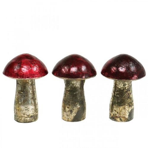 Déco champignons verre rouge décoration automne décoration de table Ø6.5cm H10cm 3pcs