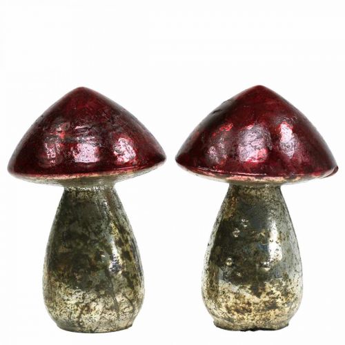 Déco champignons verre rouge vintage décoration automne Ø9cm H13.5cm 2pcs