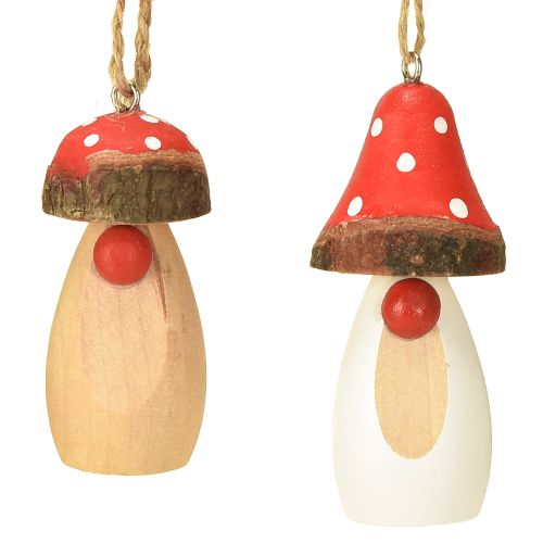 Article Champignon à suspendre en bois blanc, marron assorti 6,5/8cm 8 pcs