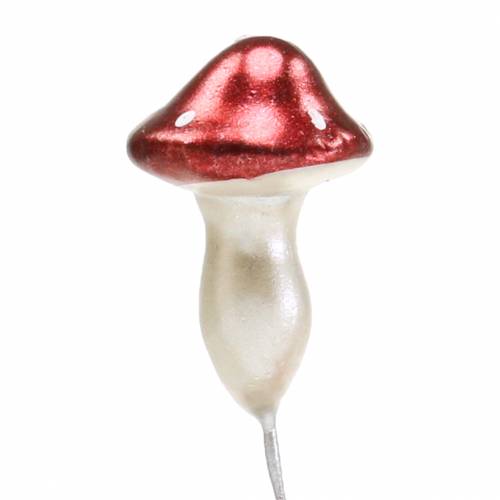 Floristik24 Champignons sur fil rouge, blanc métallisé 2cm 48 pcs