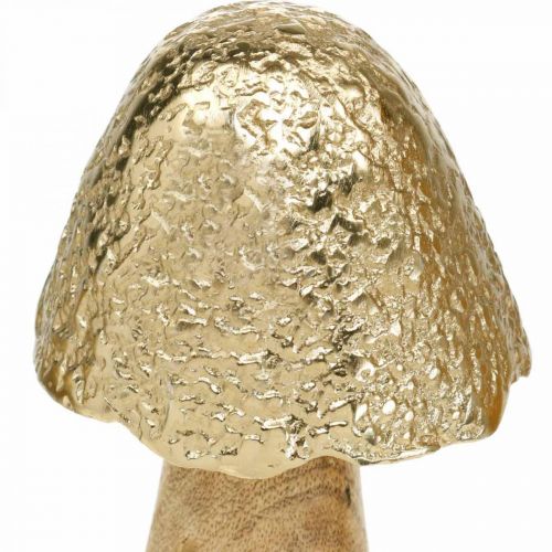 Floristik24 Champignon déco métal bois doré, décoration table nature automne 18.5cm