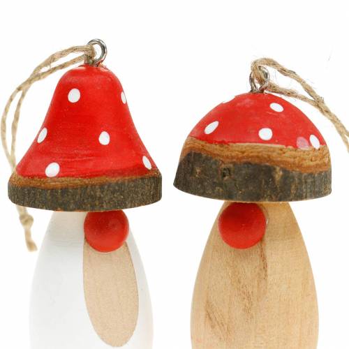 Article Champignon à suspendre en bois blanc, marron assorti 6,5/8cm 8 pcs
