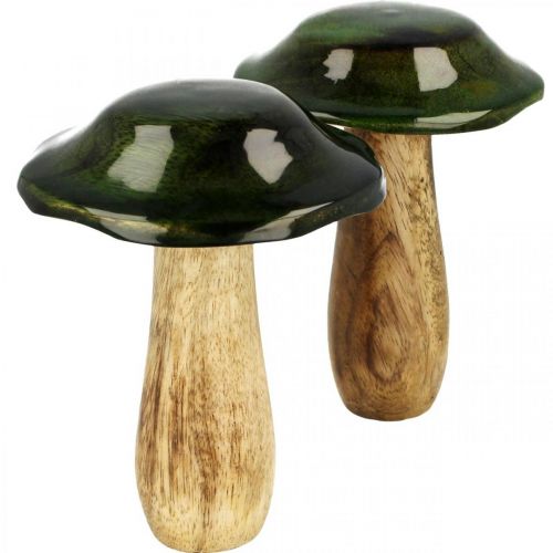 Floristik24 Décoration d'automne en bois de manguier vert champignon en bois Ø9cmH11cm 2pcs