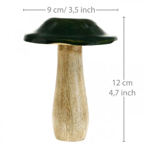 Floristik24 Décoration d'automne en bois de manguier vert champignon en bois Ø9cmH11cm 2pcs