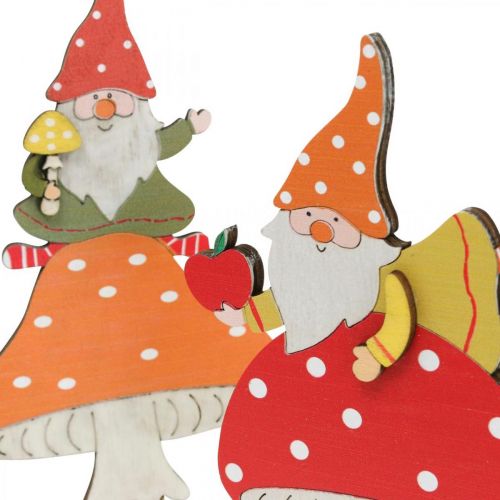 Article Amanite mouche pour l&#39;automne, décoration bois, gnome sur champignon orange / rouge H21 / 19,5cm 4pcs