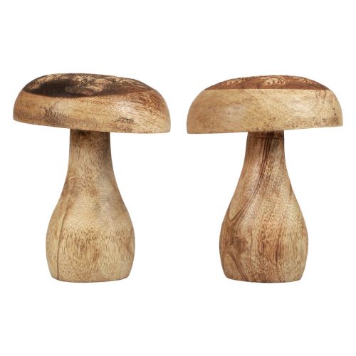 Article Champignons en bois champignons décoratifs bois naturel décoration d&#39;automne Ø10cm H12cm 2pcs