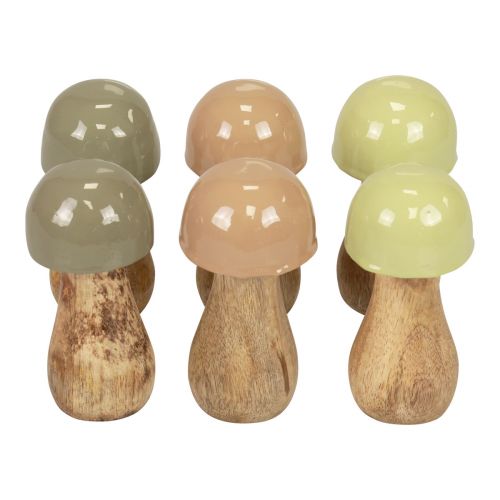 Floristik24 Champignons en bois champignons décoratifs bois beige, vert Ø5cm H10,5cm 6pcs