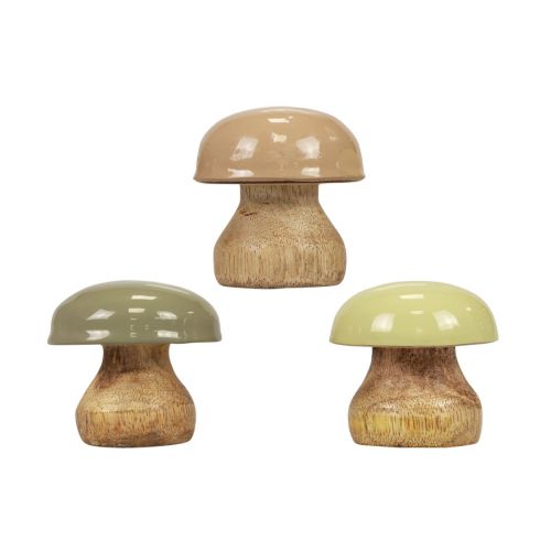 Floristik24 Champignons en Bois Déco Champignons Bois Déco Beige, Vert Ø5cm H5.5cm 12pcs