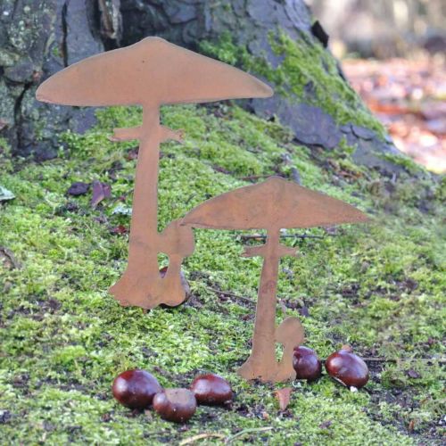 Article Piquet de jardin champignon déco rouille métal décoration automne 44cm