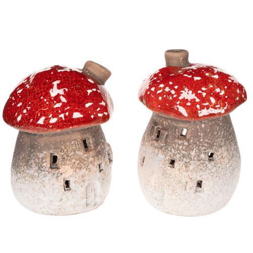 Figurine décorative de maison champignon avec phare et amanite tue-mouches, 10 cm, lot de 2
