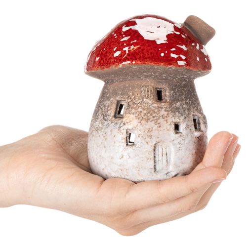 Figurine décorative de maison champignon avec phare et amanite tue-mouches, 10 cm, lot de 2 | Floristik24.fr