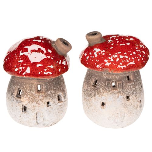 Figurine décorative de maison champignon avec phare et amanite tue-mouches, 10 cm, lot de 2 | Floristik24.fr