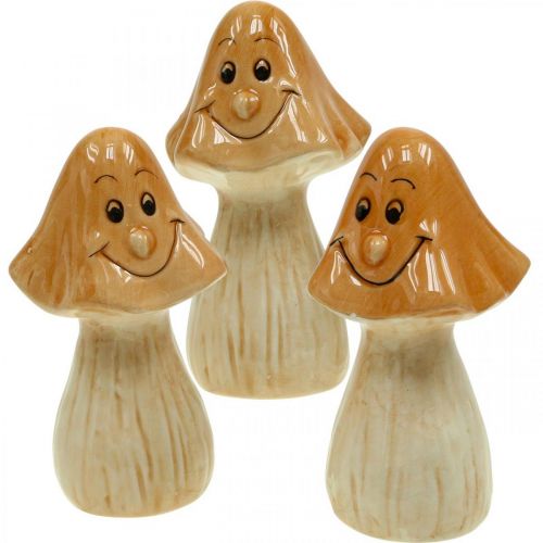 Article Champignons décoratifs en céramique figurines de décoration d&#39;automne marron Ø6cm H10,5cm 3 pièces