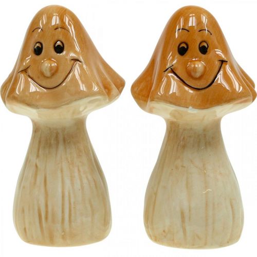 Article Champignons décoratifs en céramique figurines de décoration d&#39;automne marron Ø6cm H10,5cm 3 pièces