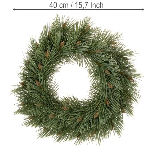 Couronne artificielle en branches de pin avec pommes de pin 40 cm | Floristik24.fr