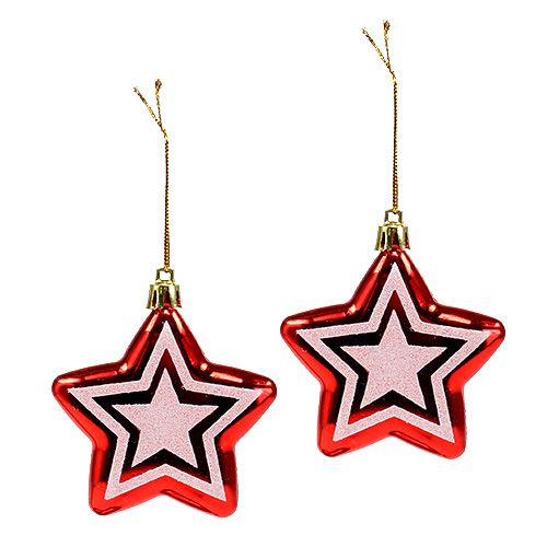 Étoile à suspendre Rouge, blanc Plastique 8,5cm 2pcs