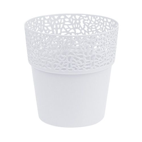 Jardinière en plastique blanc Ø14,5cm H15,5cm 1 pièce