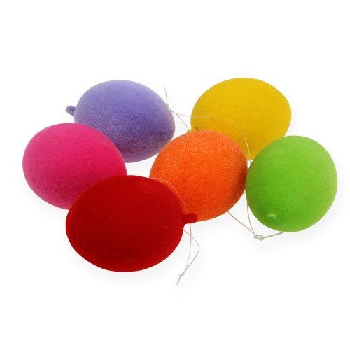 Article Oeufs déco à suspendre Oeufs de Pâques colorés floqués 6cm 18pcs