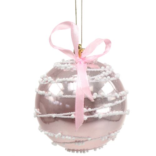 Floristik24 Boule de Noël rose avec nœud Ø 8 cm 2 p.