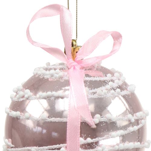 Floristik24 Boule de Noël rose avec nœud Ø 8 cm 2 p.