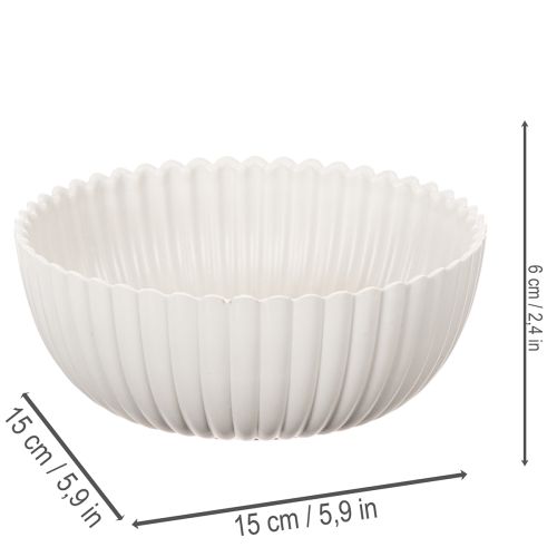 Coupe décorative ronde en plastique blanc 15 cm avec surface rainurée | Floristik24.fr