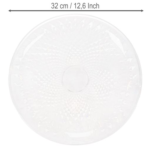 Plateau décoratif transparent rond avec pied 32 cm | Floristik24.fr