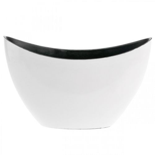 Floristik24 Bol décoratif, ovale, blanc, noir, bateau de plantation en plastique, 24cm
