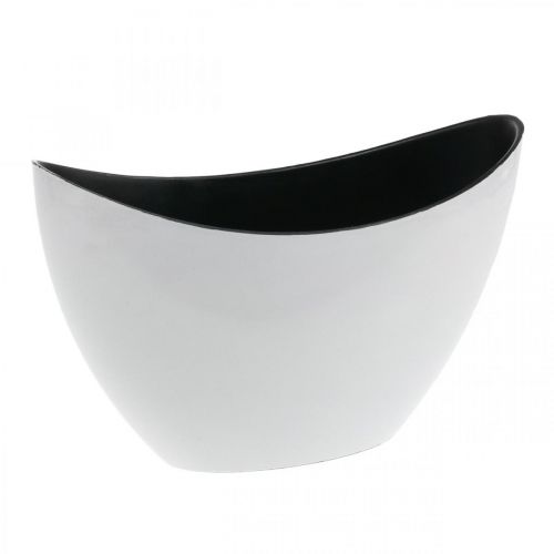 Floristik24 Bol décoratif, ovale, blanc, noir, bateau de plantation en plastique, 24cm