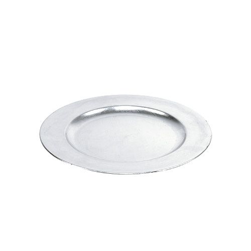 Floristik24 Assiette en plastique 25 cm argenté avec effet feuilles d'argent