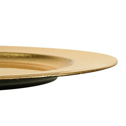 Assiette en plastique Ø33cm dorée effet feuille d'or | Floristik24.fr