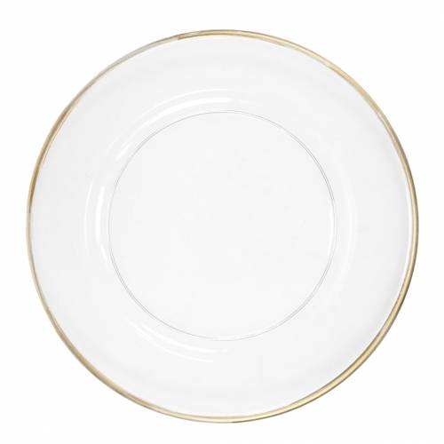 Assiette décorative bord doré plastique transparent Ø33cm