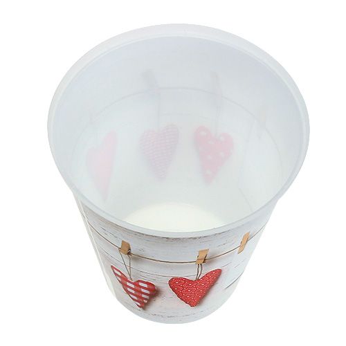 Floristik24 Pot en plastique crème avec coeurs Ø12cm H13,5cm 1pc