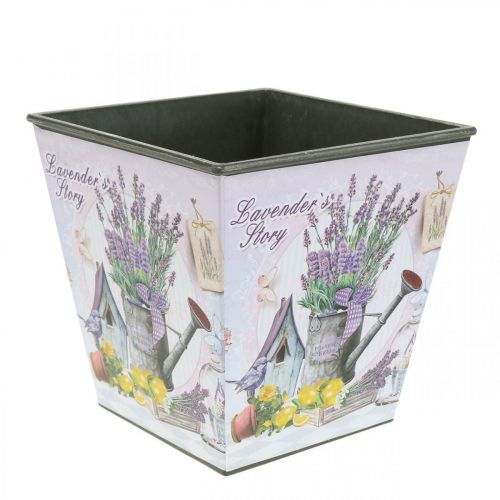Cache-pot motif lavande, pot décoratif carré, cache pot plastique H13cm L13.5cm