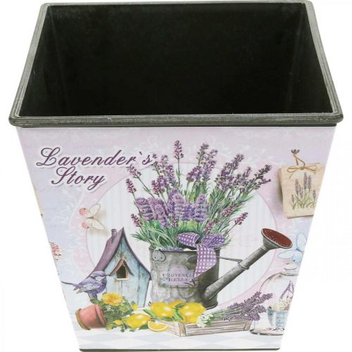Article Cache-pot motif lavande, pot décoratif carré, cache pot plastique H13cm L13.5cm