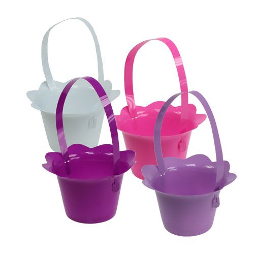 Floristik24 Pot en plastique avec anse colorée Ø15cm H9,5cm 10pcs