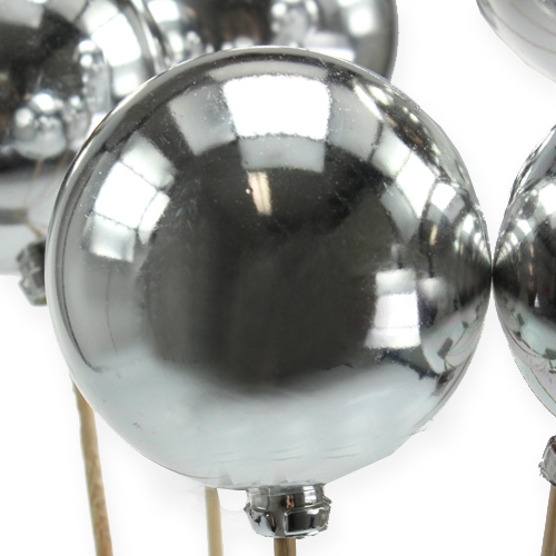 Floristik24 Bouchon de Noël Boule de sapin de Noël sur bâton argent, nacre scintillante Ø6cm 20 pièces