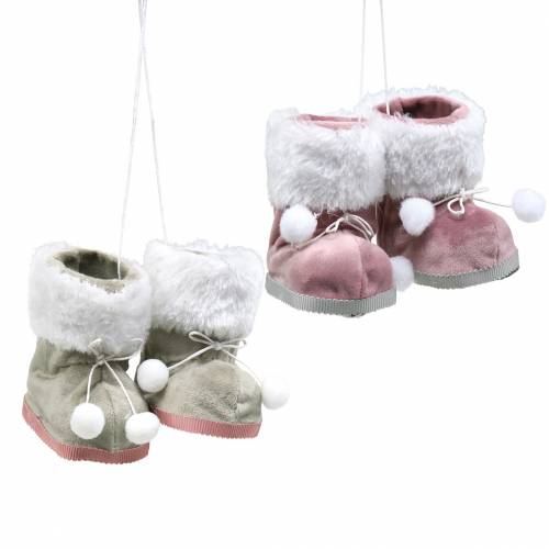 Article Ornements d&#39;arbre de Noël Paire de chaussures en peluche gris / rose 10cm x 8cm 2pcs