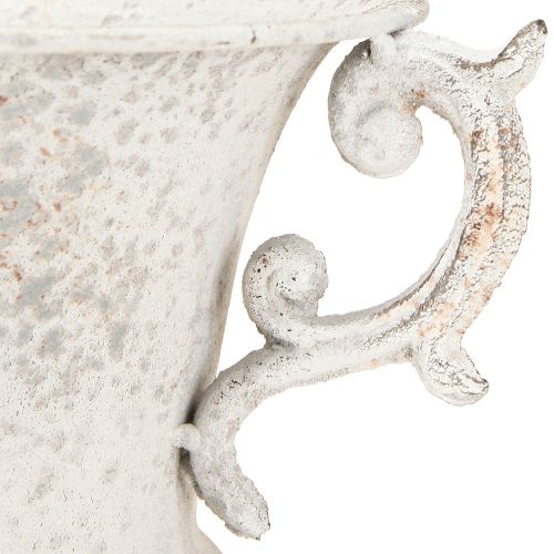 Article Coupe avec anse jardinière décorative en métal gris blanc H29,5 cm