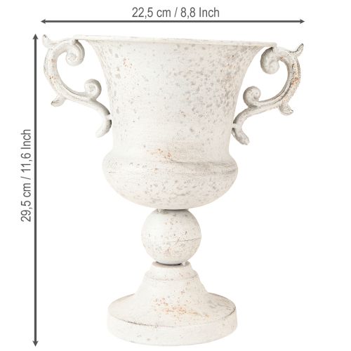 Article Coupe avec anse jardinière décorative en métal gris blanc H29,5 cm