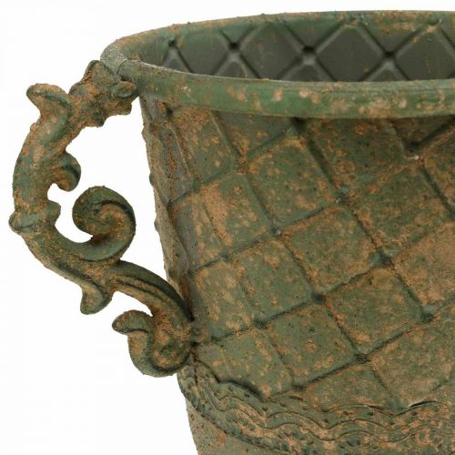 Article Coupe à planter, calice avec anses, vase en métal aspect antique Ø15,5cm H23,5cm